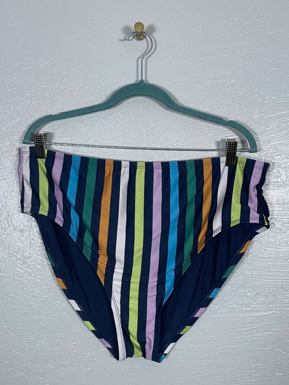 Modcloth Women Plus Size 2X Navy Blue Stripe Bikini Bottoms High Waisted